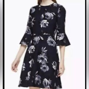 KATE SPADE Night Rose Crepe Bell Sleeve Dress Navy size 8
